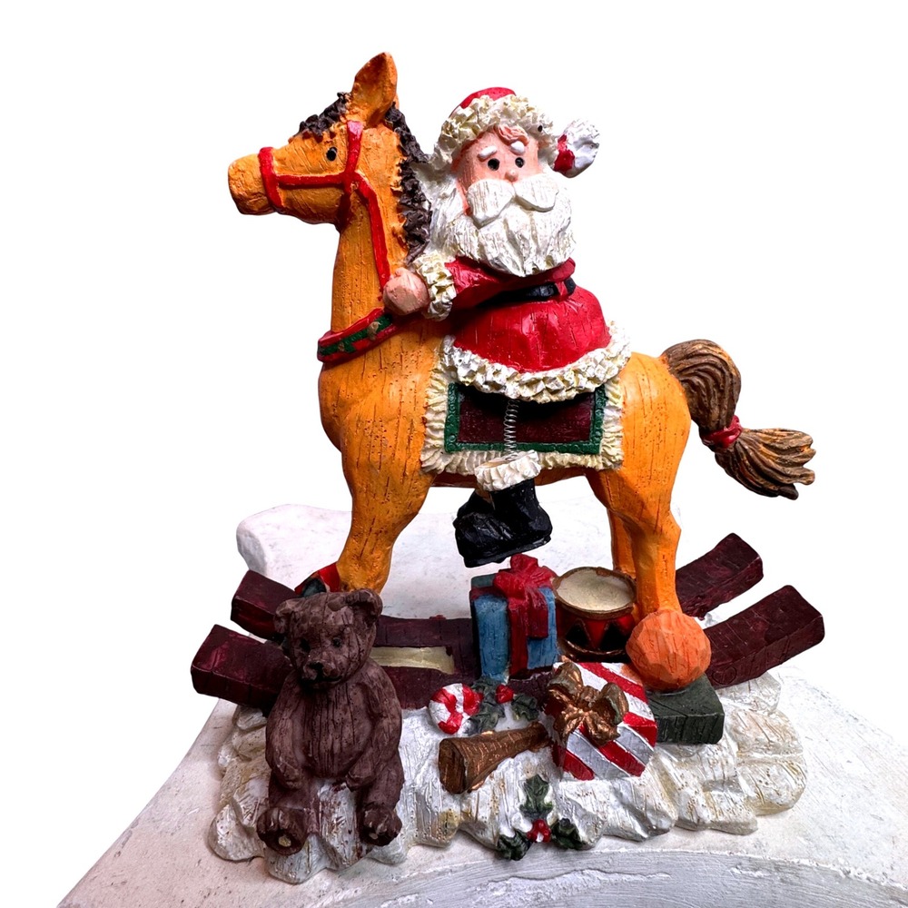 Vintage Santa on Rocking Horse‎ Figurine Christmas Holiday Decoration Resin 8 in